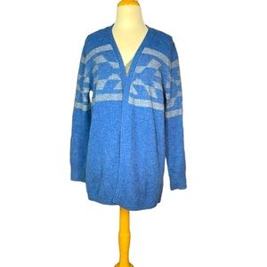 Pendleton Open Front Cardigan Washable Wool Blue Aztec Size M